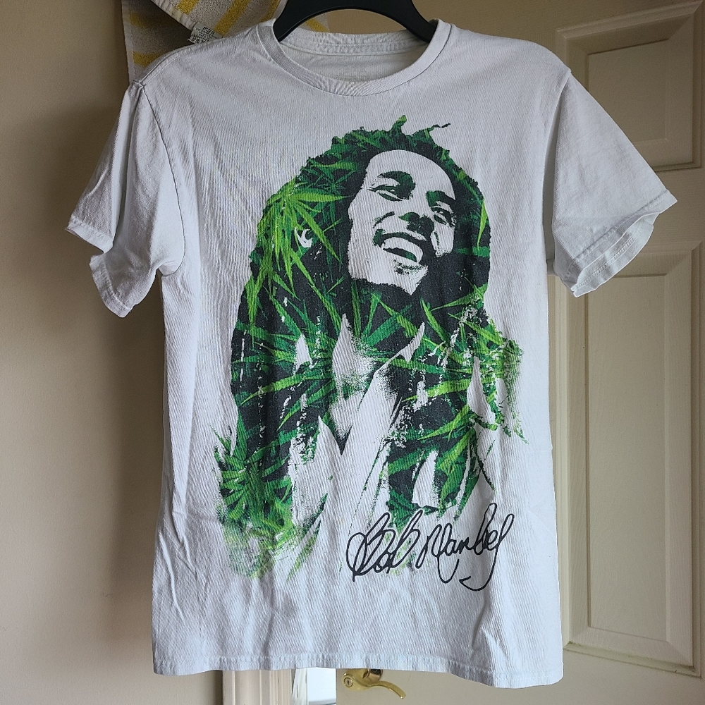 BOB MARLEY POT LEAVES DREADS WHITE T-SHIRT - Picture 2 of 6